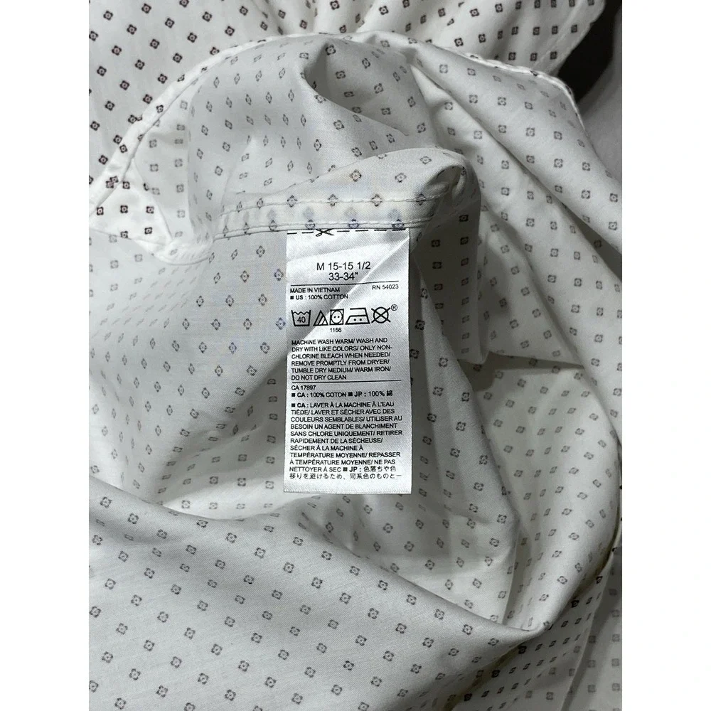 Banana Republic Slim Fit Non Iron Shirt Mens M 15-15.5 33-34 White Print